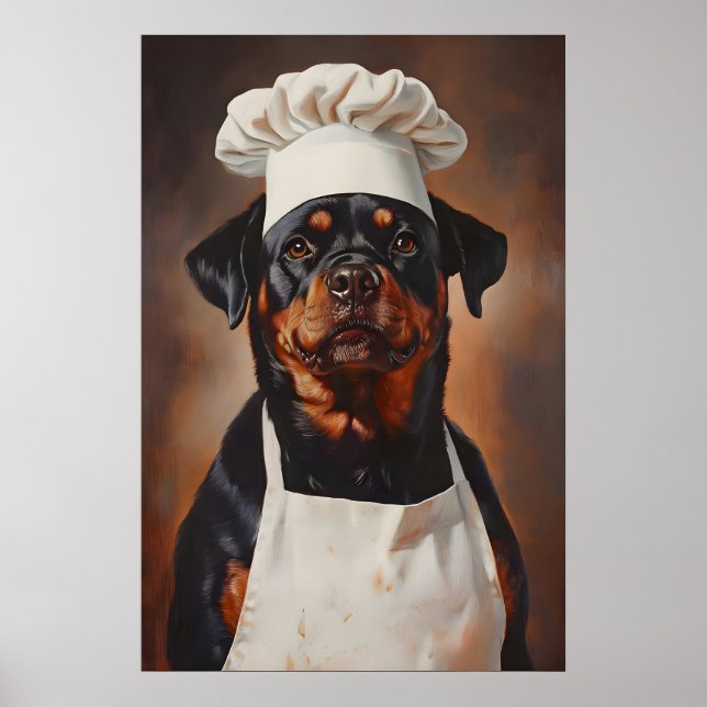 Rottweiler In Chefs Hat Poster, Funny Pet Poster (Framsidan)