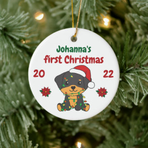 Rottweiler jul Babys första jul Julgransprydnad Keramik