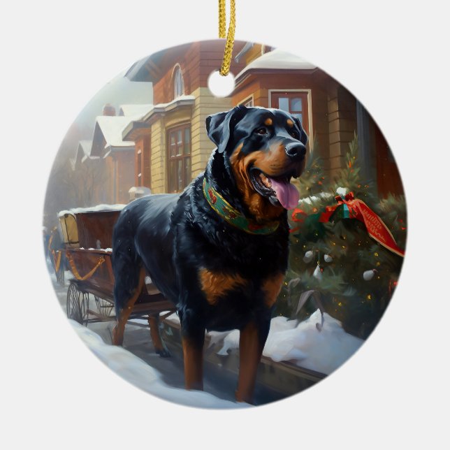 Rottweiler jul - helgsäsong julgransprydnad keramik (Framsidan)