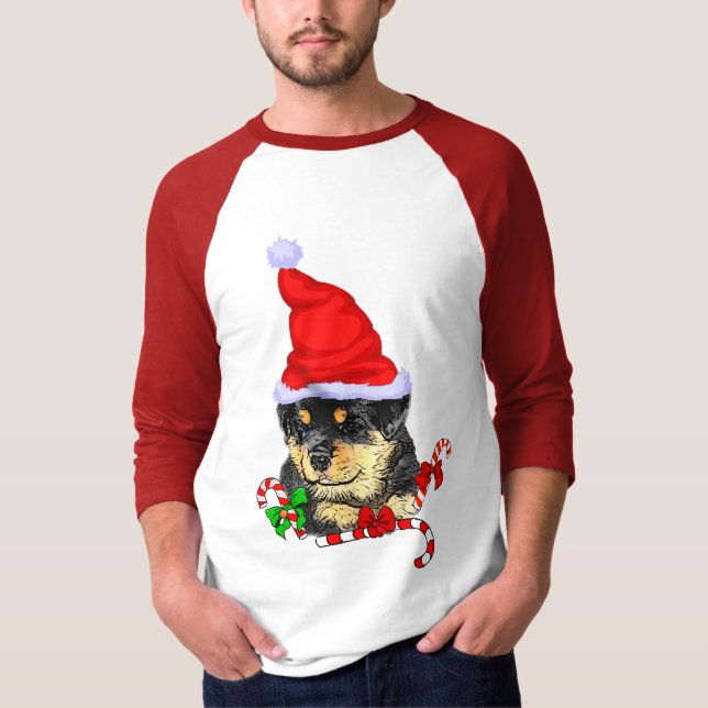 Rottweiler Jul Merry T Shirt (Framsida)