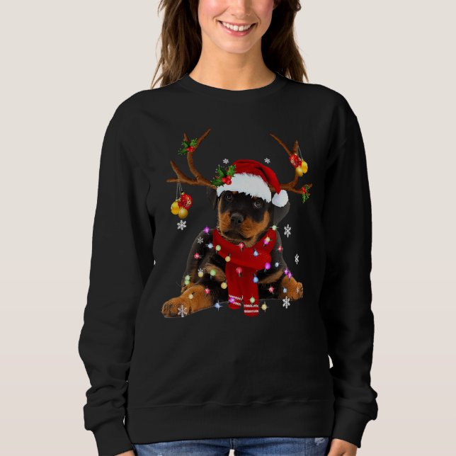 Rottweiler jul Reindeer jul Ljus Paj T Shirt (Framsida)