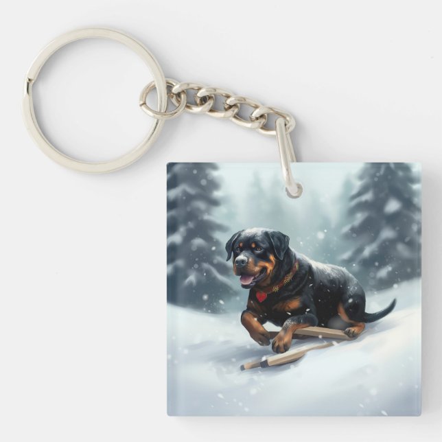 Rottweiler jul snö vinter Kuddcover (Framsidan)