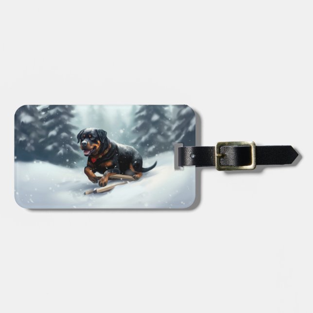 Rottweiler jul snö vinter Kuddcover Bagagebricka (Horisontell Framsida)