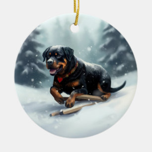 Rottweiler jul snö vinter Kuddcover Julgransprydnad Keramik
