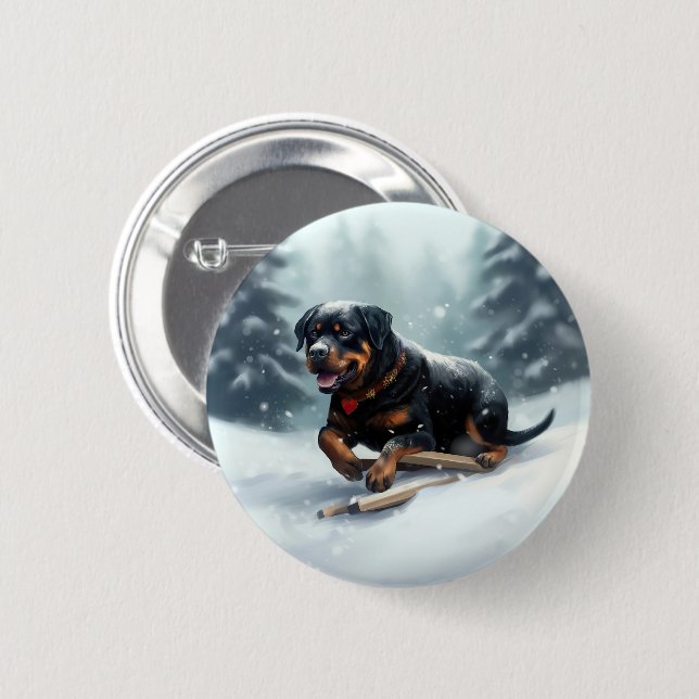 Rottweiler jul snö vinter Kuddcover Knapp (Framsida & baksida)