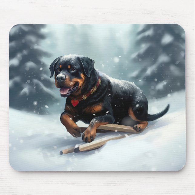 Rottweiler jul snö vinter Kuddcover Musmatta (Framsidan)