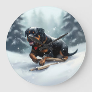 Rottweiler jul snö vinter Kuddcover Stor Klocka