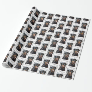 Rottweiler jul som slår in papper presentpapper