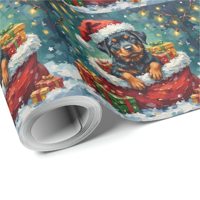 Rottweiler Jul Tomte Påse Äventyr Presentpapper (Rulle Hörn)