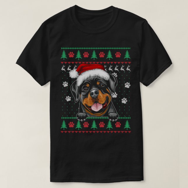 Rottweiler jul Ugly Sweater Funny Rottie Hund T Shirt (Design framsida)
