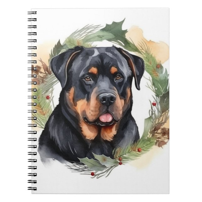 Rottweiler Jul Utandning Festive Valp Anteckningsbok (Framsidan)