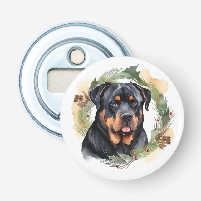 Rottweiler Jul Utandning Festive Valp Flasköppnare (Framsidan)