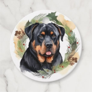 Rottweiler Jul Utandning Festive Valp Gåvor Etiketter