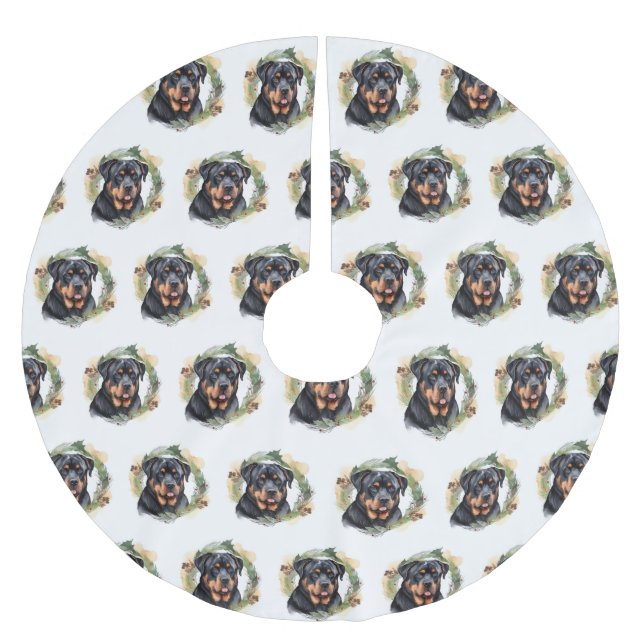 Rottweiler Jul Utandning Festive Valp Julgransmatta Borstad Polyester (Framsidan)