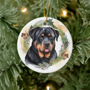 Rottweiler Jul Utandning Festive Valp Julgransprydnad Keramik