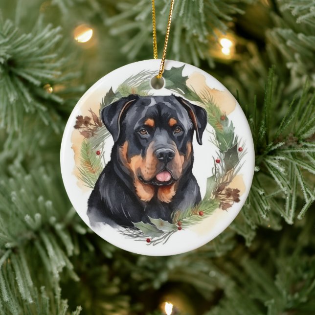 Rottweiler Jul Utandning Festive Valp Julgransprydnad Keramik (Träd)