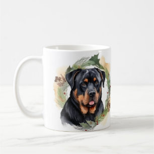 Rottweiler Jul Utandning Festive Valp Kaffemugg