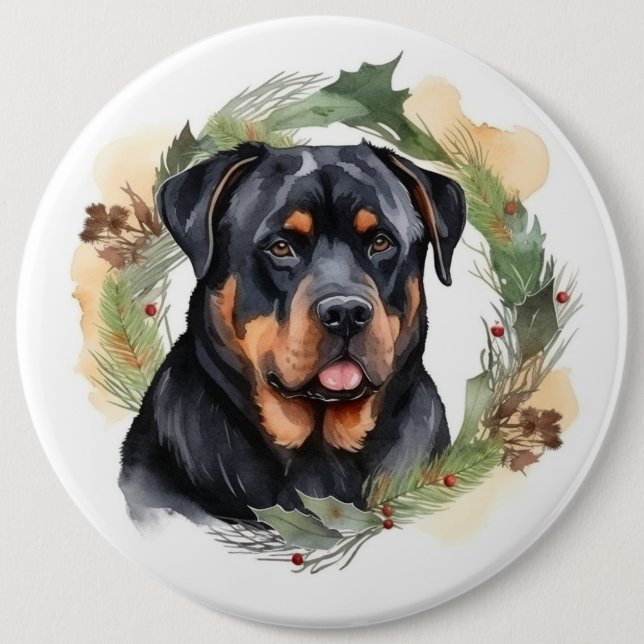 Rottweiler Jul Utandning Festive Valp Knapp (Framsida)