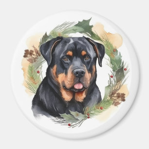 Rottweiler Jul Utandning Festive Valp Magnet
