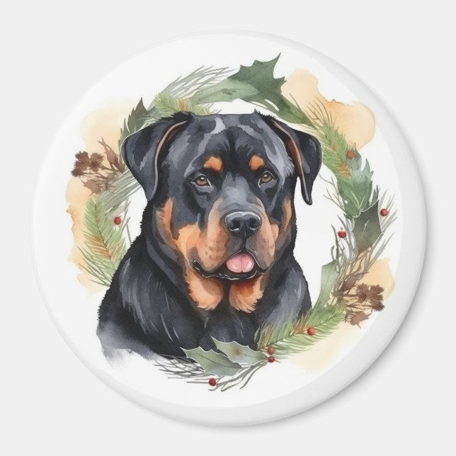 Rottweiler Jul Utandning Festive Valp Magnet (Framsidan)