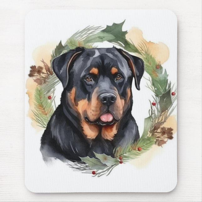 Rottweiler Jul Utandning Festive Valp Musmatta (Framsidan)