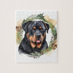 Rottweiler Jul Utandning Festive Valp Pussel