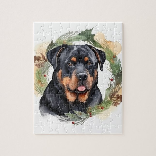 Rottweiler Jul Utandning Festive Valp Pussel (Vertikal)
