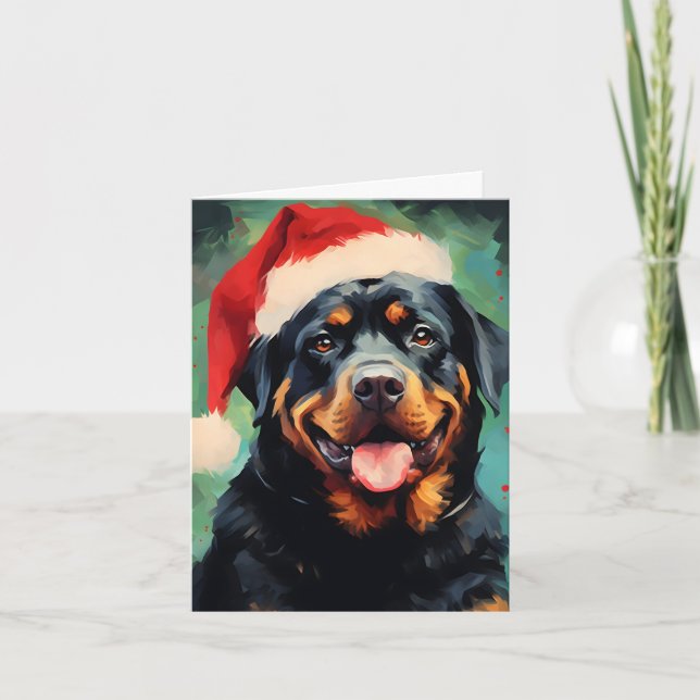 Rottweiler julborst målning konstverk kort (Framsida)