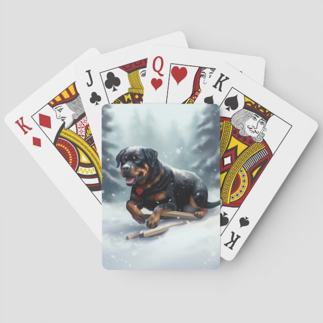 Rottweiler-julen snö-vintern Dekorativ kudde Casinokort (Baksidan)