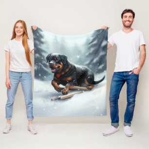 Rottweiler-julen snö-vintern Dekorativ kudde Fleecefilt
