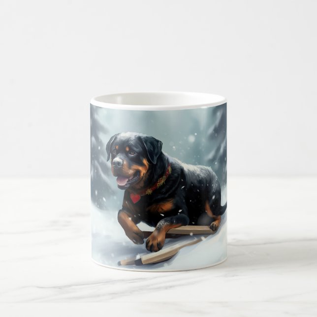 Rottweiler-julen snö-vintern Dekorativ kudde Kaffemugg (Center)