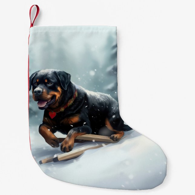 Rottweiler-julen snö-vintern Dekorativ kudde Liten Julstrumpa (Framsidan)