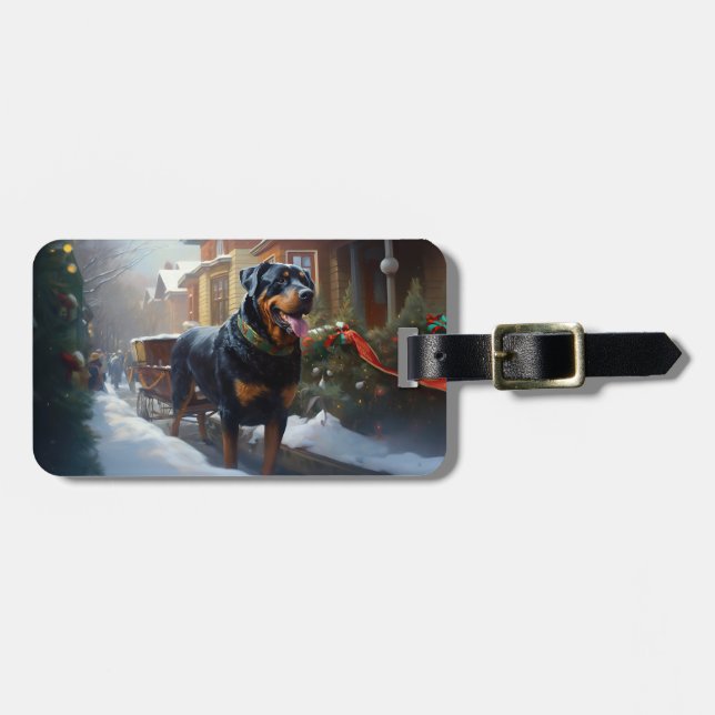 Rottweiler Julfirande Säsong Bagagebricka (Horisontell Framsida)