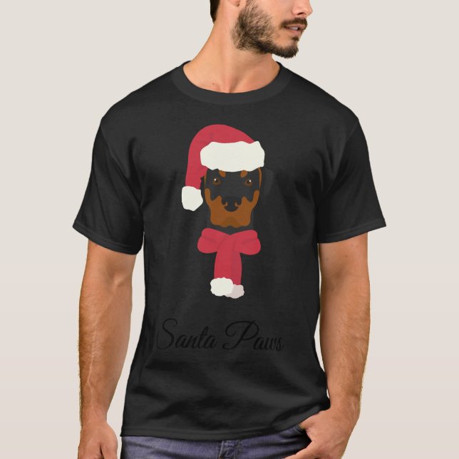 Rottweiler Julillustration Hund med Santa H T Shirt (Framsida)
