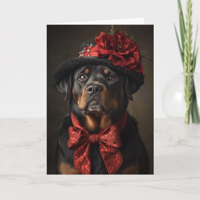 Rottweiler Julkort Elegant Viktoriansk Hund Helgkort (Framsida)