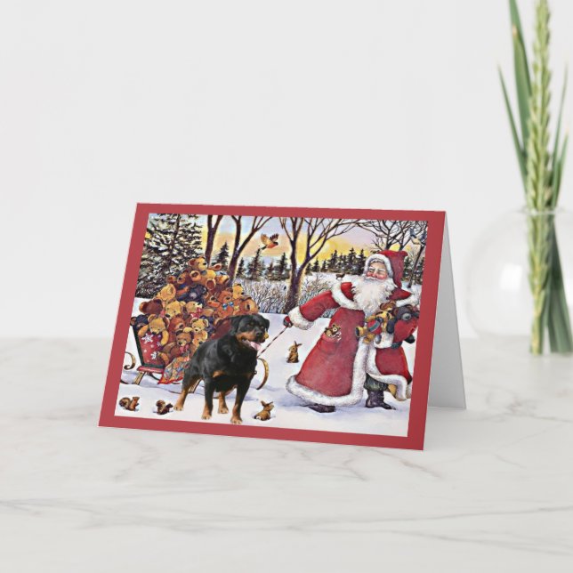 Rottweiler julkortSanta björnar i Sleigh Helgkort (Framsida)