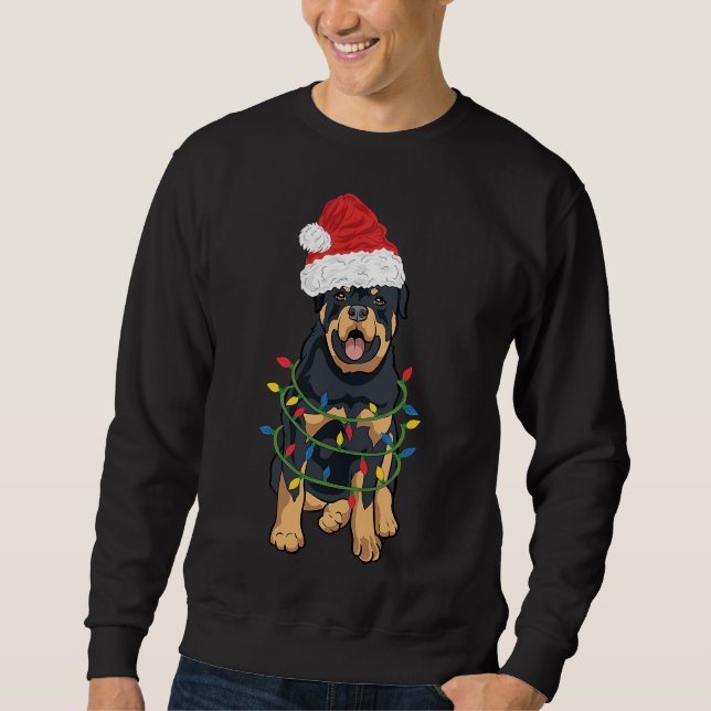 Rottweiler-jultomten i Santa Hat och L Lång Ärmad Tröja (Framsida)