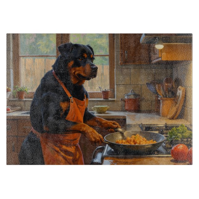 Rottweiler lagar mat i köket (Framsidan)