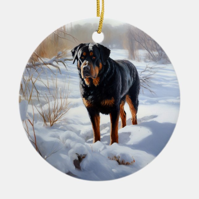 Rottweiler Låt det snöa jul Julgransprydnad Keramik (Framsidan)