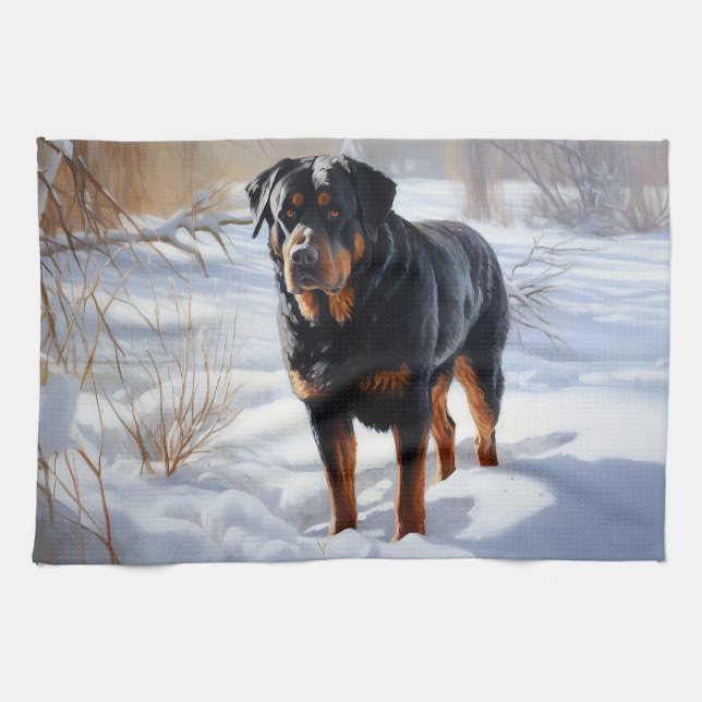 Rottweiler Låt det snöa jul Kökshandduk (Horisontell)