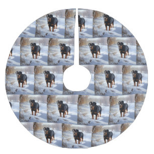 Rottweiler Let It Snow Jul Julgransmatta Borstad Polyester