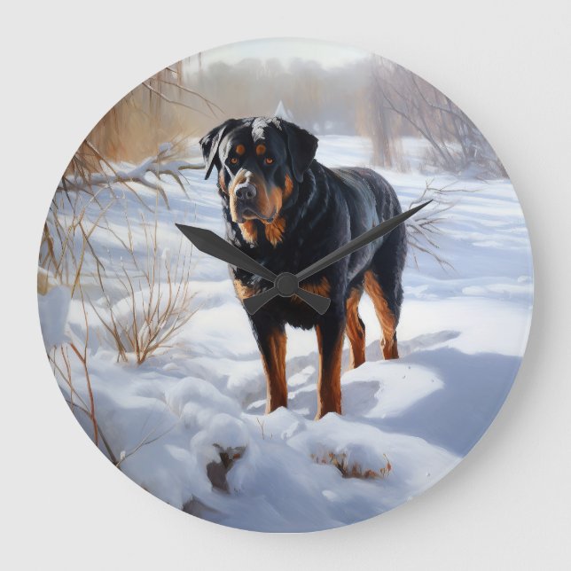 Rottweiler Let It Snow Jul Stor Klocka (Framsida)