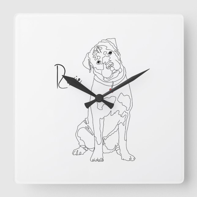 Rottweiler Linje Konst med Namn Fyrkantig Klocka (Framsida)