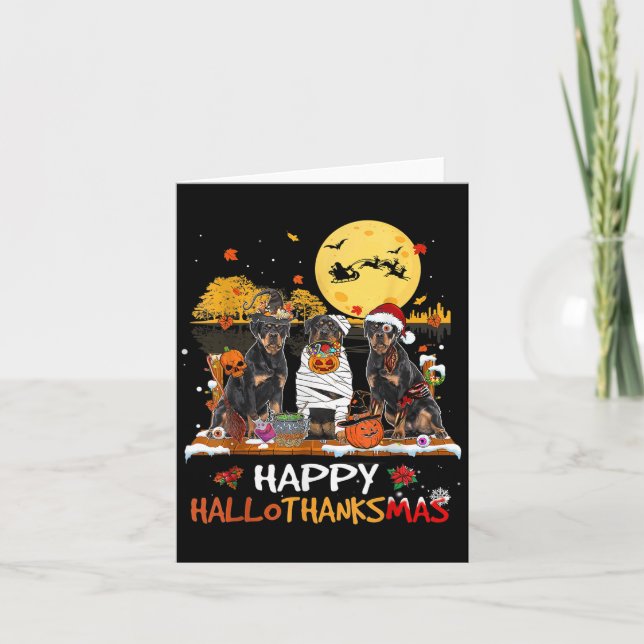 Rottweiler Lycklig Hallothanksmas Halloween Thanks Kort (Framsida)