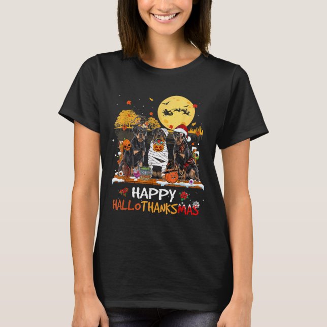 Rottweiler Lycklig Hallothanksmas Halloween Thanks T Shirt (Framsida)