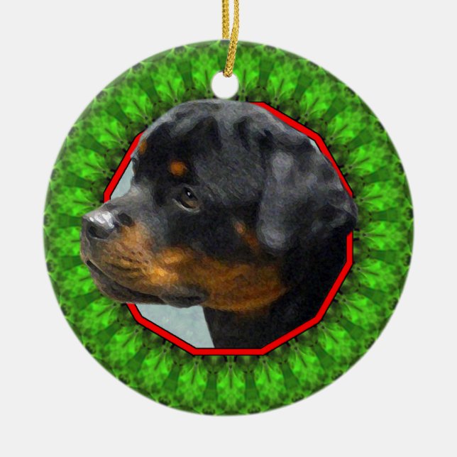 Rottweiler lycklig Howliday Julgransprydnad Keramik (Framsidan)