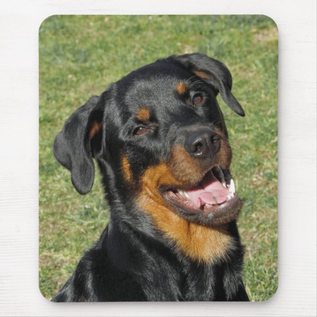 Rottweiler Lycklig Hund Mouse Pad Musmatta (Framsidan)