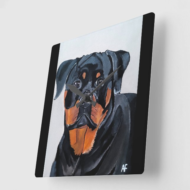 Rottweiler-målning av Alfred Fox Fyrkantig Klocka (Vinkel)