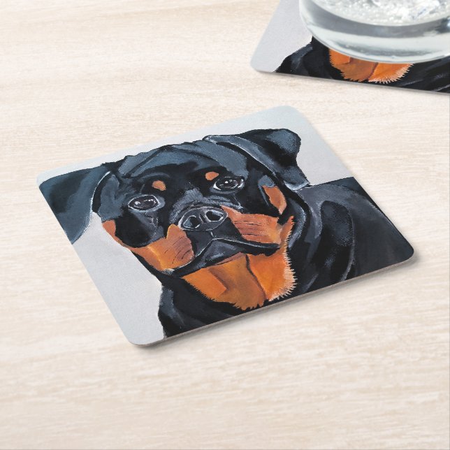 Rottweiler-målning av Alfred Fox Underlägg Papper Kvadrat (Vinklad)