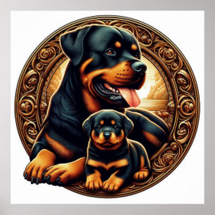 Rottweiler Mamma och Puppy 04 5000X Poster